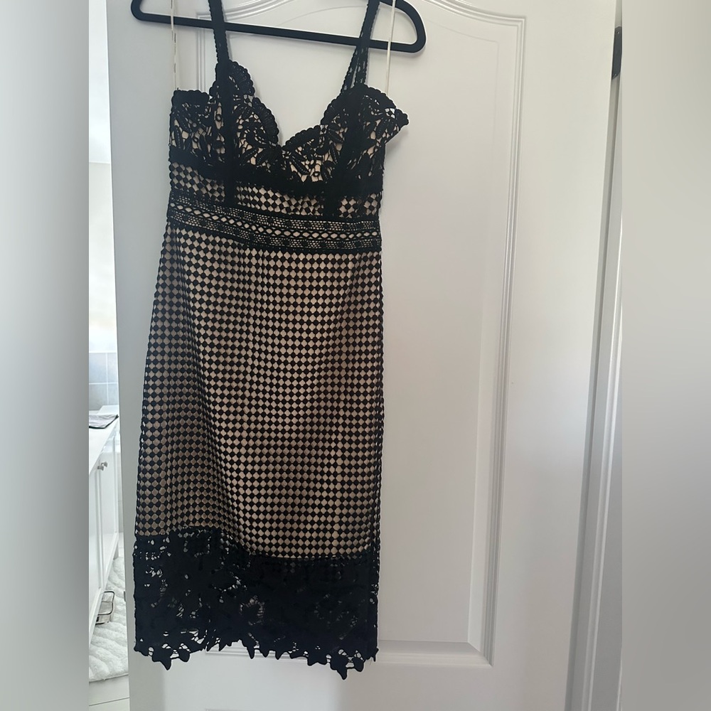Elegant Black and Cream Lace Dress